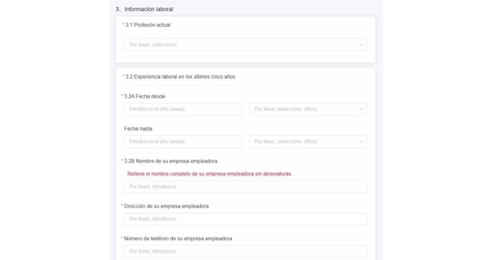 Formulario Visa para viajar a China