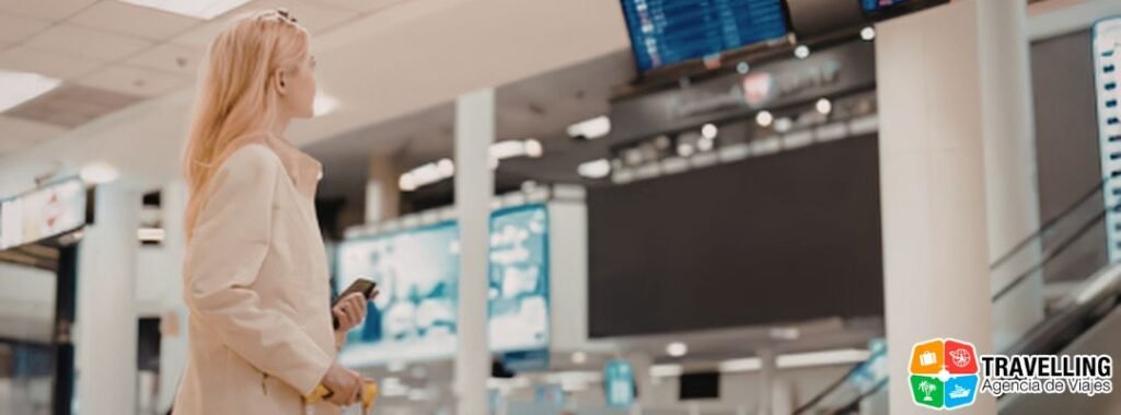 Pasajero revisando escalas en el aeropuerto
