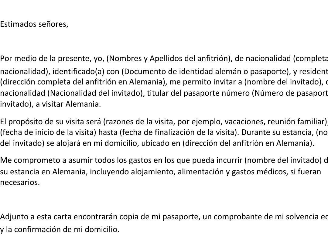 Carta de invitación para viajar a Alemania