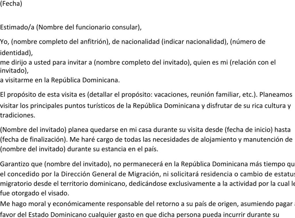 carta de invitacion para viajar a republica dominicana